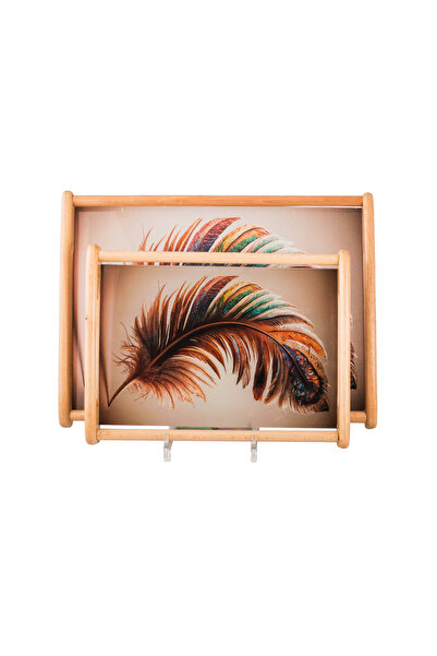 casa rosa Wooden tray set of 2 pieces , with colored modern glass floor