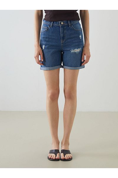 LC Waikiki New Season Boyfriend Fit Ripped Detailed Women's Jean Shorts - S5Dn12Z8
