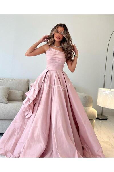 ALANOOD FASHION فستان وردي كلوش بتصميم فخم شانتون