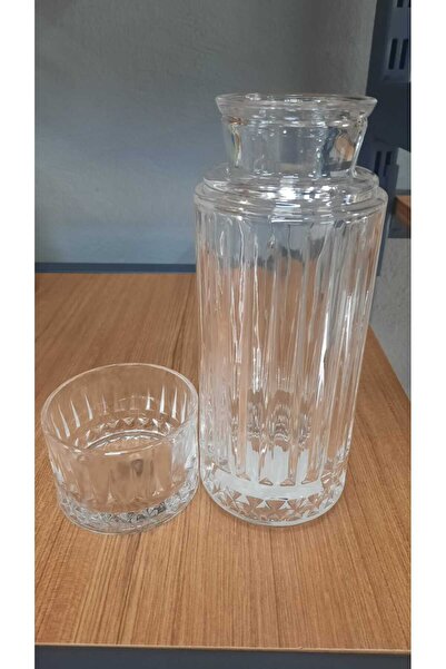 Ebruli hediyelik El Yapımı Cam Başucu Sürahisi, Bardaklı Cam Sürahi LNBUS008