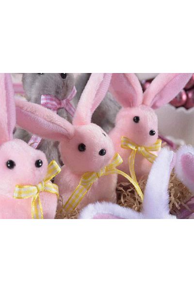 Decorer Set of 3 Easter Bunnies made of pink fabric 5x5x12 cm