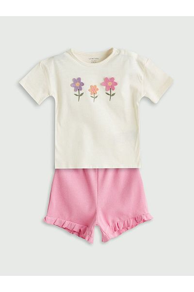 LC Waikiki Lcw Baby Crew Neck Floral Baby Girl Blouse and Shorts 2Pcs