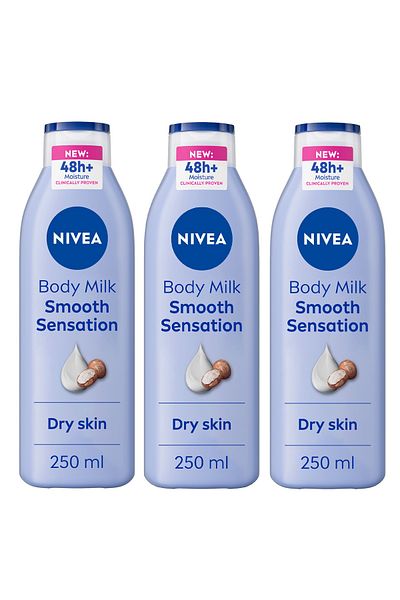 NIVEA Body Lotion for Dry Skin, Shea Smooth, Deep Moisture Serum 48H Care, 250ml, Pack of 3