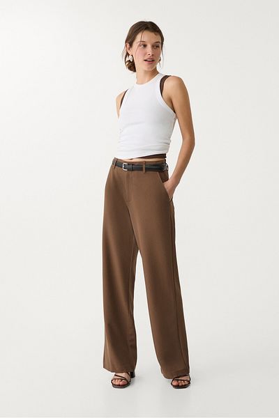 Stradivarius Flowing straight-leg smart trousers with belt