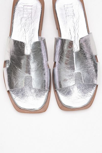LuviShoes Jez Silver Genuine Leather Women's Slippers