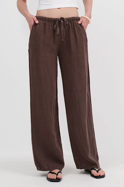 Addax Waist-Tied Linen Trousers Pn4991-Pnn