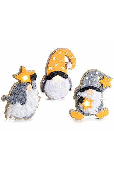 Decorer Σετ 3 φιγούρων Gnome με LED 12,5x3x17 εκ.