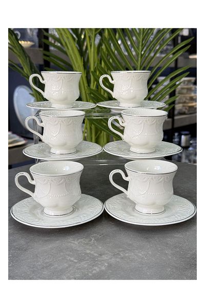 Doğudeko Luxury Retro Porcelain Veronica Silver Cup Set