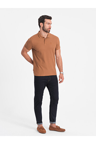 OMBRE Men's BASIC single color pique knit polo shirt - brown V23 OM-POBS-0100 XL