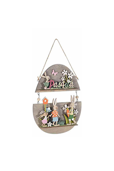 Decorer Decoratiune suspendabila din lemn multicolor model Paste 17x26 cm