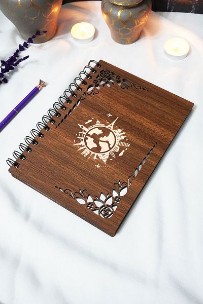 markcat World Wooden Cover Notebook - Lined Notebook - 60 Sheets (120 Pages) - A5 15X21 cm