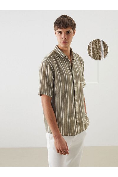 LC Waikiki New Season Regular Fit Short Sleeve Striped Men's Textured Shirt - S5Os08Z8