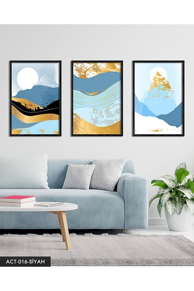 Evinemoda Abstract Mountain Visual 3 Piece Black Wood Framed Painting Act