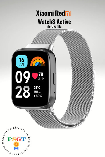 PSGT Xiaomi Redmi Watch 3 Active Uyumlu Metal Hasır Örgü Mıknatıslı Ayarlanabilir Paslanmaz Kordon Kayış