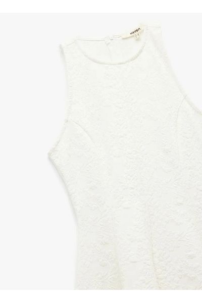 Koton Crew Neck Ecru Mini Women's Dress 5Sak80378Ek