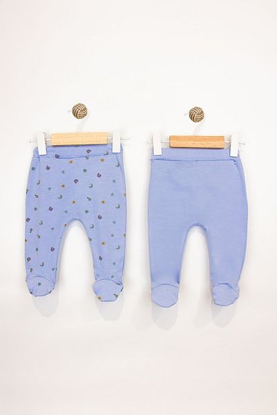 Cassiope Patterned Cotton 2-Piece Baby Boy Bottom with Elastic Waist and Booties