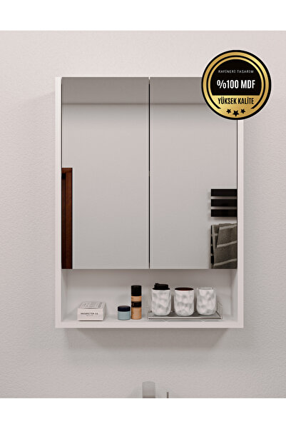 DEKORFİM DF16104B MDF 2 Kapaklı Aynalı Banyo Dolabı Lavabo Üstü Dolap Çok Amaçlı Banyo Dolabı