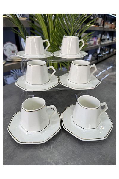 Doğudeko Luxury Retro Porcelain Elara Gold Cup Set