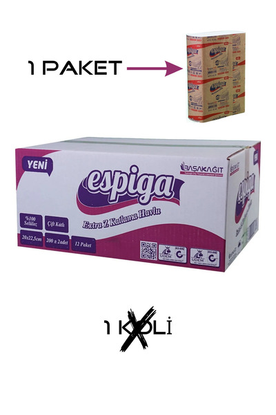 Espiga Z Katlama Kağıt Havlu 200 Adet (1 Paket) - Z Katlamalı Dispanserlere U...
