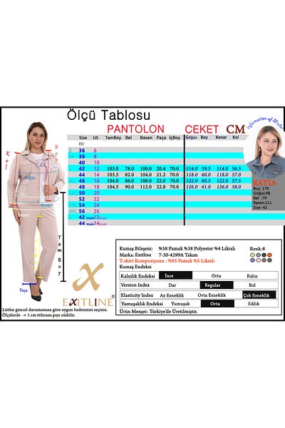 EXİTLİNE Women's Triple Suit Jacket Pants Tshirt