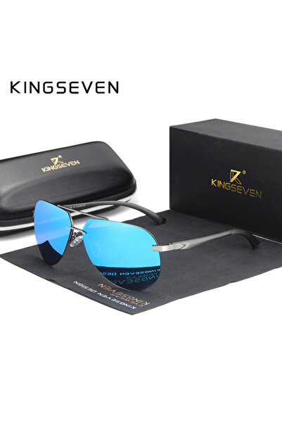 Choice4 GRAY BLUE KINGSEVEN Aluminum Magnesium Polarized Rimless Lens Sunglasses For Men High Definition Ret