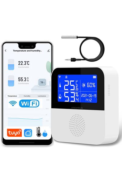 VisionHub Senzor Temperatura, Umiditate Wifi Inteligent, Termometru Monitorizare Prin Aplicatie, Sonda Externa