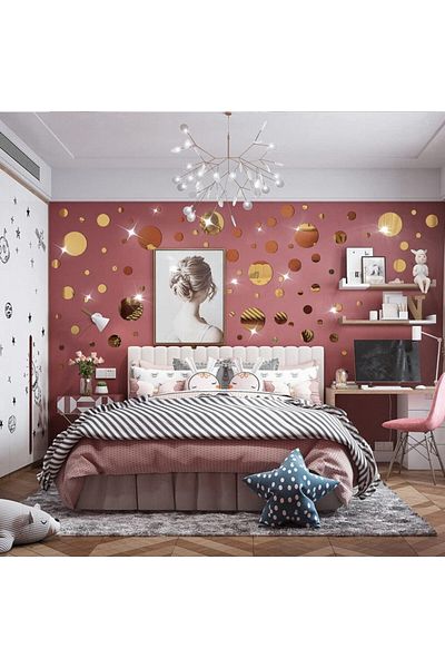 OEM 3D Design Mirror Set GOLD ROUND - Luxury Home ROUND Acrylic Decorative Mirrors 30 pcs/set