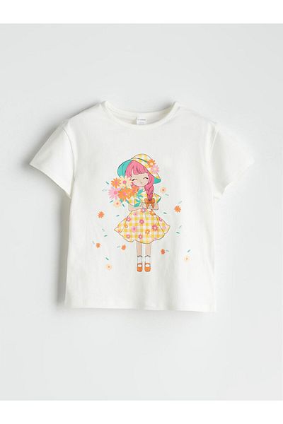 LC Waikiki Ecru Combed Cotton Girl's T-Shirt and Leggings 2-Pack
