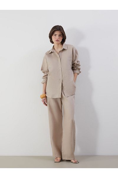 LC Waikiki Pantaloni de damă din in cu talie elastică