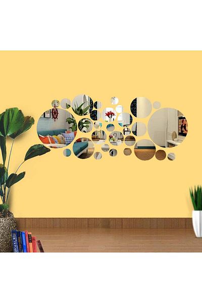 OEM Set de oglinzi rotunde 3D cu design argintiu MyStyle - Oglinzi decorative acrilice de lux pentru casă, 26 buc/set