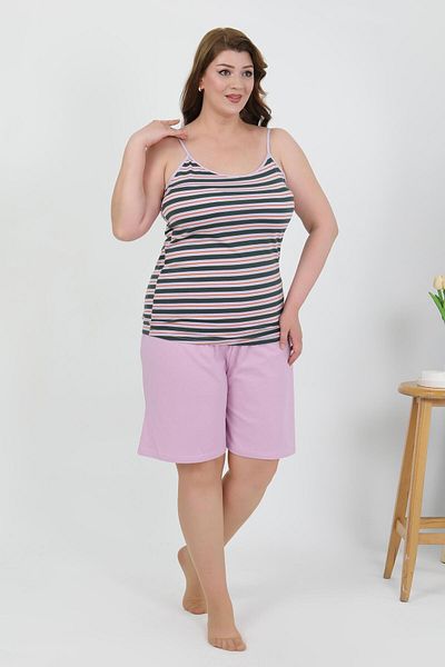 Akbeniz Set de pantaloni scurți din bumbac pieptănat pentru femei de mărime mare Liliac 202508