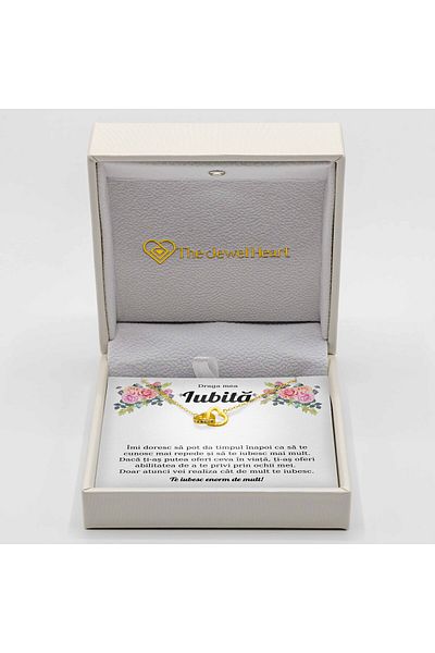 The Jewel Heart Colier Cadou Argint 925 Cu Mesaj De Dragoste Pentru Iubită, Cutie LED Premium, Placat cu Aur 14K