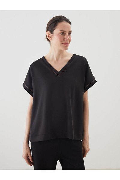 LC Waikiki Tricou supradimensionat pentru femei cu decolteu în V de sezon nou - S5KT62Z8