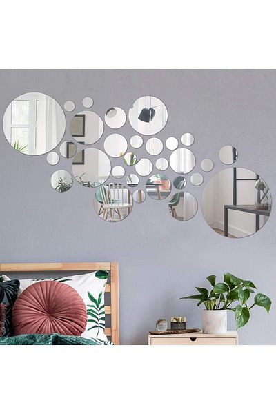 OEM Set de oglinzi rotunde 3D argintii - Oglinzi decorative acrilice de lux pentru casă, 30 buc/set