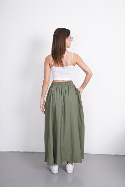 Gülmude Premium Elastic Waist Long Poplin Skirt with Floto Pocket (90cm)