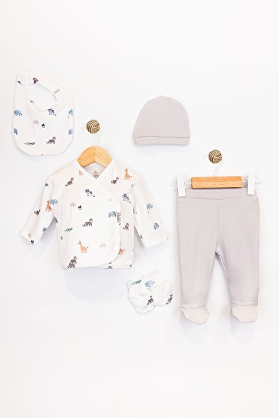 Cassiope 5-Piece Safari Patterned Cotton Baby Boy Hospital Release