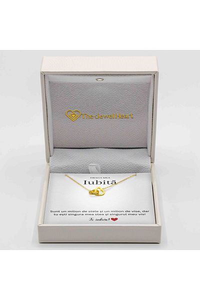 The Jewel Heart Colier Aurit 14K Pentru Iubita Ta Din Argint 925, Mesaj Emoționant, Ambalat În Cutie Premium Cu LED