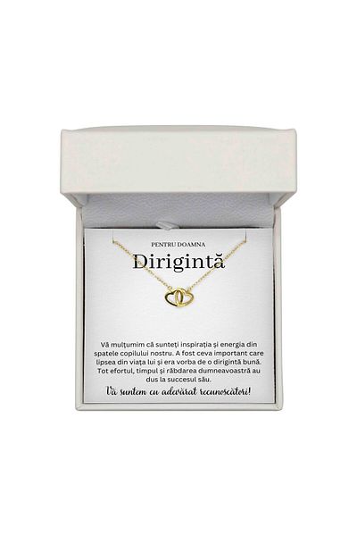 The Jewel Heart Colier Elegant Pentru Dirigintă – Argint 925 Placat cu Aur, Mesaj De Recunoștință, Cutie LED Inclusă