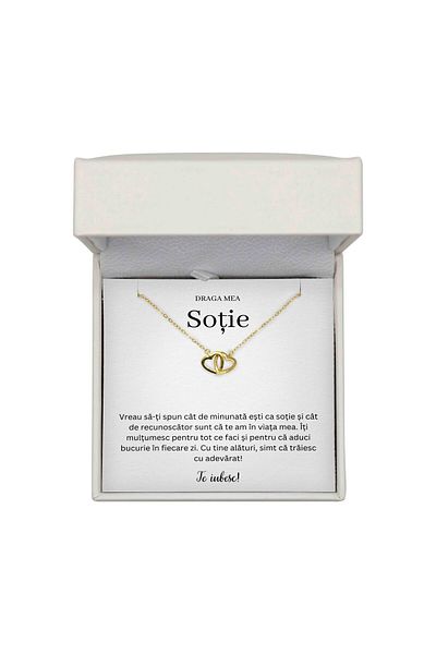 The Jewel Heart Colier Cadou Argint 925 Cu Mesaj De Dragoste Pentru Soție, Cutie LED Premium, Placat cu Aur 14K