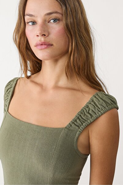 Stradivarius Flowing linen blend maxi dress with crossed back