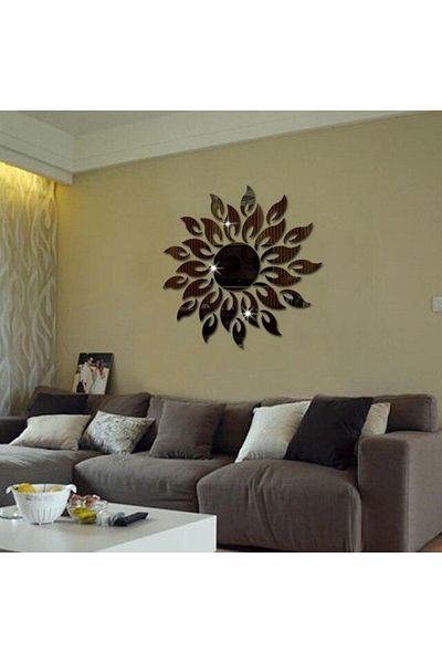 OEM Set de 27 de oglinzi acrilice din PVC, autoadezive pentru decorarea pereților, soare cu 26 de raze, negru, original