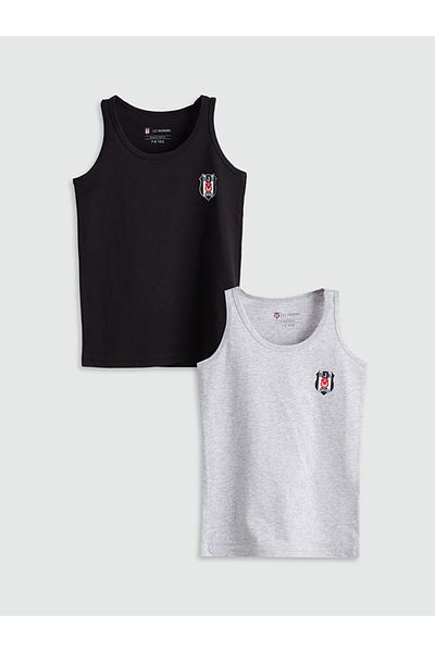 LC Waikiki Black Crew Neck Printed Boys' Singlet 2-Piece