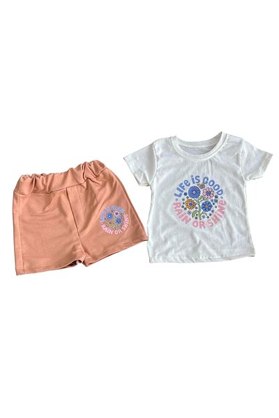 Hafez Kids Summer Shorts Floral Life Is Good Printed T-Shirt Girls Double Set