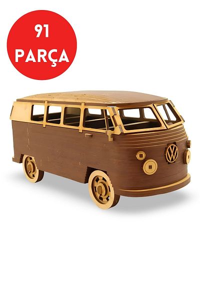 ALGWOOD Volkswagen T1 Wooden Model Car - Retro Vw Minibus Mockup - 91 Pieces Wooden 3D Kit