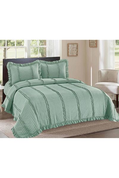 CHIRASO CHIRASO 3-Piece Duvet Cover Set, 230x250 cm, Satin Cotton, Flounce Pattern, UNI, dusty green