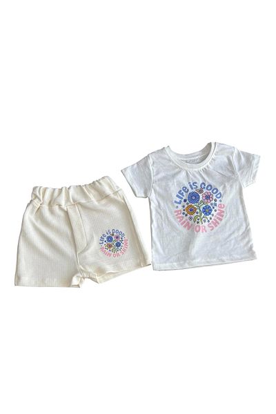 Hafez Kids Summer Shorts Floral Life Is Good Printed T-Shirt Girls Double Set