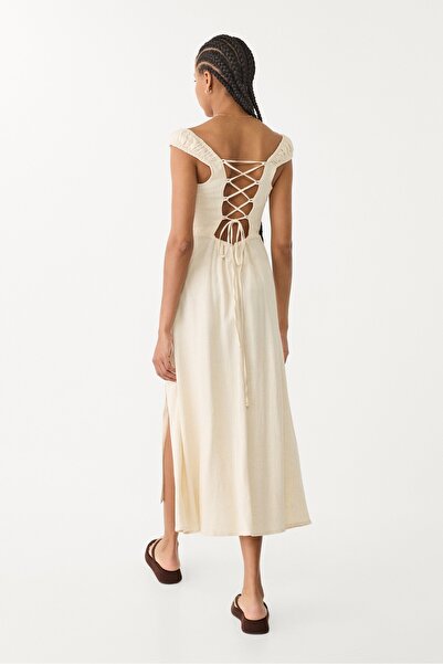 Stradivarius Flowing linen blend maxi dress with crossed back