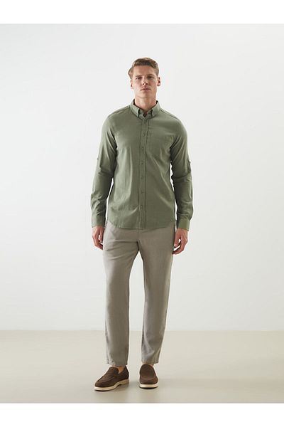 LC Waikiki Light Olive Green Standard Fit Linen Blend Men's Chino Trousers