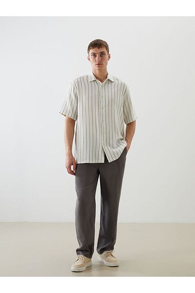 LC Waikiki New Season Regular Fit Short Sleeve Striped Muslin Men's Shirt - S5Pl13Z8
