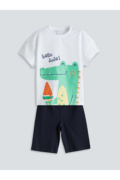 LC Waikiki New Season Printed Boys' T-Shirt and Shorts 2-Piece Set - S5Lc70Z1